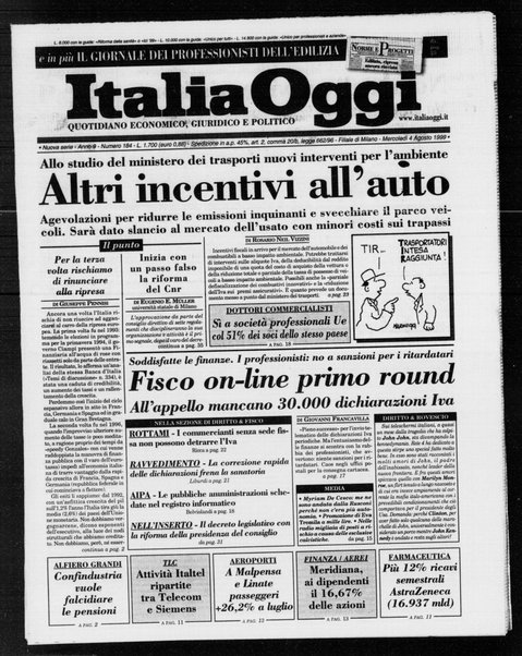 Italia oggi : quotidiano di economia finanza e politica